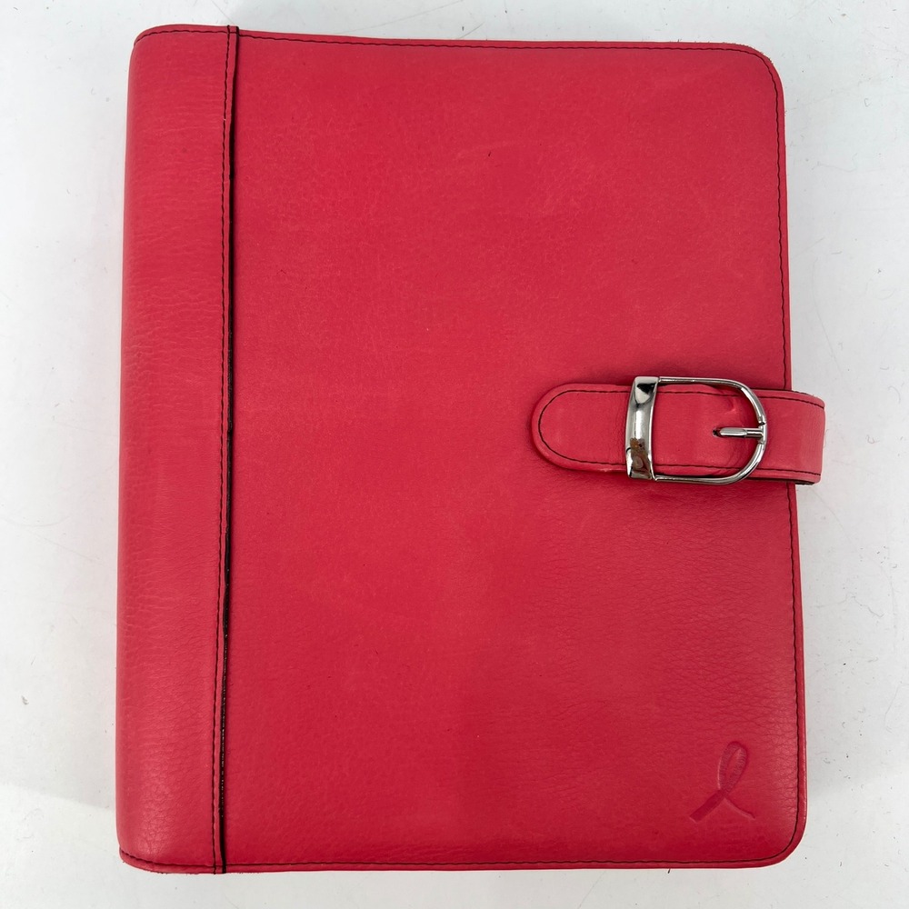 Day-Timer Pink Leather Personal Organizer Planner Pink Ribbon Cancer Research